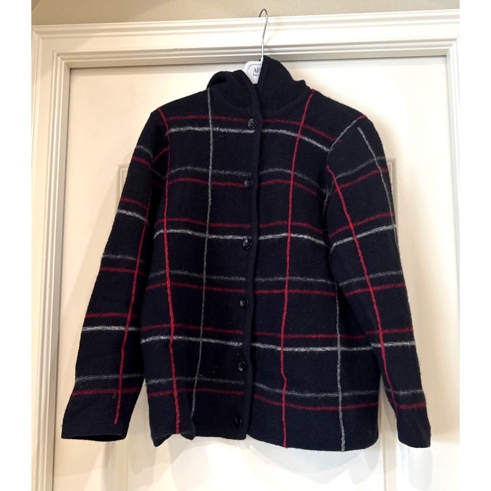 Vintage Cherokee Sz XL Black Plaid Wool Hooded Button Up Cardiganβ Japan Outdoor